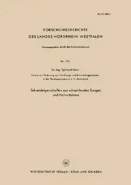 Cover of Schneideigenschaften Von Schneidenden Zangen Und Prüfverfahren