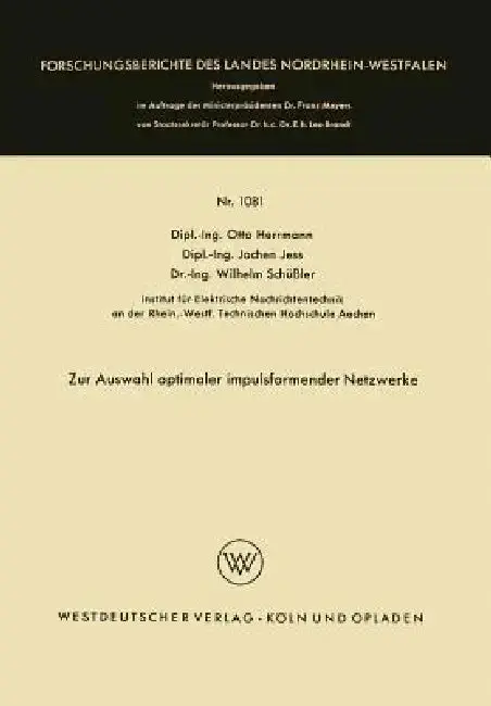 Cover of Zur Auswahl Optimaler Impulsformender Netzwerke