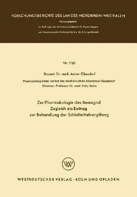 Cover of Zur Pharmakologie Des Bemegrid Zugleich Ein Beitrag Zur Behandlung Der Schlafmittelvergiftung