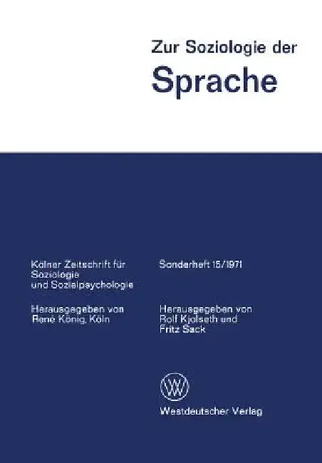 Cover of Zur Soziologie Der Sprache