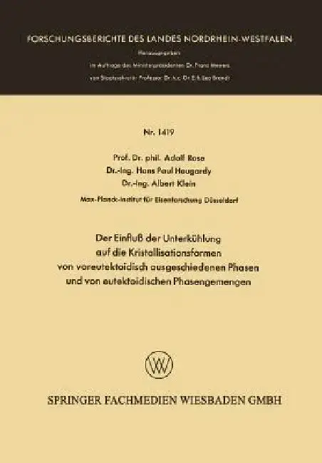 Cover of Der Einfluß Der Unterkühlung Auf Die Kristallisationsformen Von Voreutektoidisch Ausgeschiedenen Phasen Und Von Eutektoidischen Phasengemengen