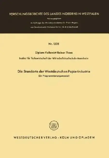 Cover of Die Standorte Der Westdeutschen Papierindustrie
