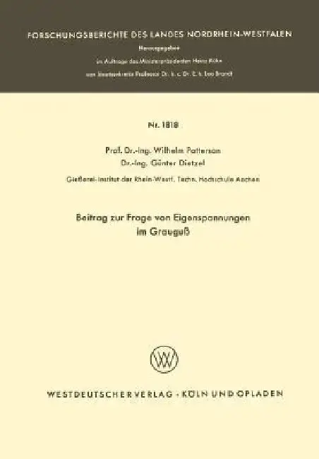 Cover of Beitrag Zur Frage Von Eigenspannungen Im Grauguß