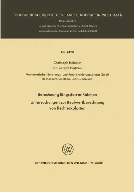 Cover of Berechnung Längsstarrer Rahmen / Untersuchungen Zur Beulwertberechnung Von Rechteckplatten