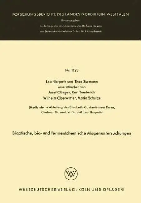 Cover of Bioptische, Bio- Und Fermentchemische Magenuntersuchungen