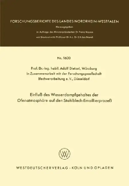 Cover of Einfluß des Wasserdampfgehaltes der Ofenatmosphäre auf den Stahlblech-Emaillierprozeß