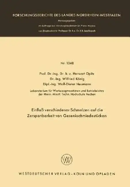 Cover of Einfluß Verschiedener Schmelzen Auf Die Zerspanbarkeit Von Gesenkschmiedestücken
