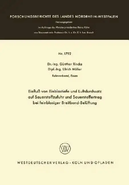 Cover of Einfluß Von Einblastiefe Und Luftdurchsatz Auf Sauerstoffzufuhr Und Sauerstoffertrag Bei Feinblasiger Breitband-Belüftung