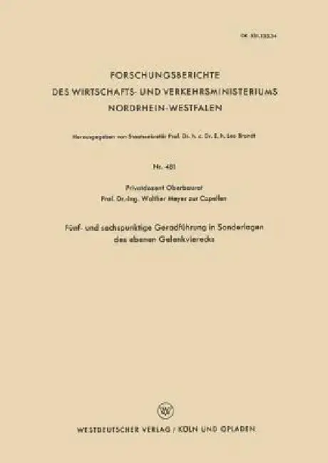 Cover of Fünf- Und Sechspunktige Geradführung in Sonderlagen Des Ebenen Gelenkvierecks