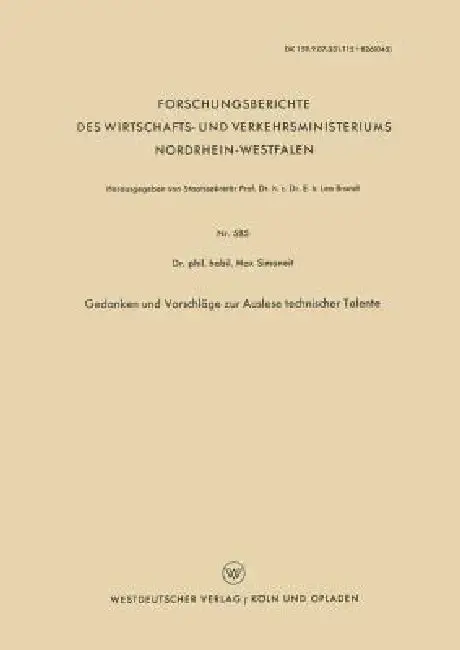 Cover of Gedanken Und Vorschläge Zur Auslese Technischer Talente