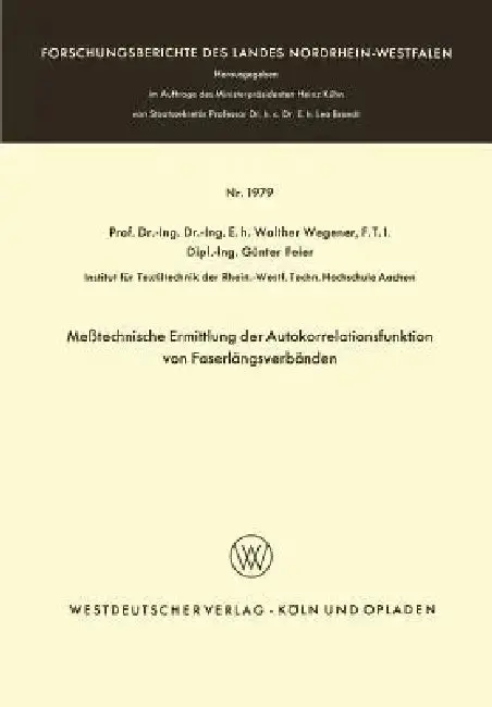 Cover of Meßtechnische Ermittlung Der Autokorrelationsfunktion Von Faserlängsverbänden