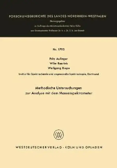 Cover of Methodische Untersuchungen Zur Analyse Mit Dem Massenspektrometer