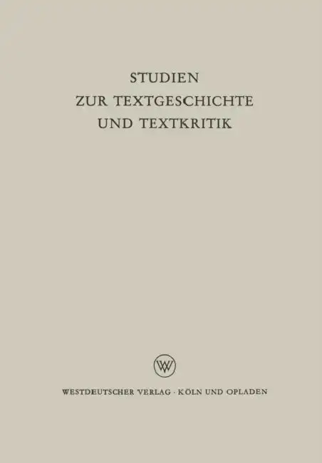 Cover of Studien Zur Textgeschichte Und Textkritik