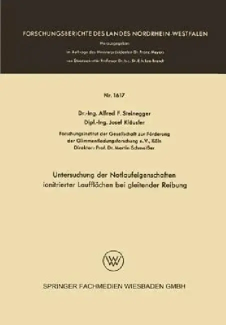Cover of Untersuchung Der Notlaufeigenschaften Ionitrierter Laufflächen Bei Gleitender Reibung