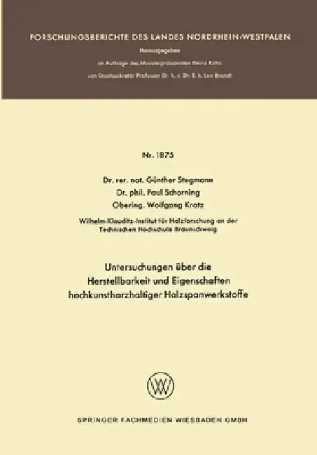 Cover of Untersuchungen über die Herstellbarkeit und Eigenschaften hochkunstharzhaltiger Holzspanwerkstoffe