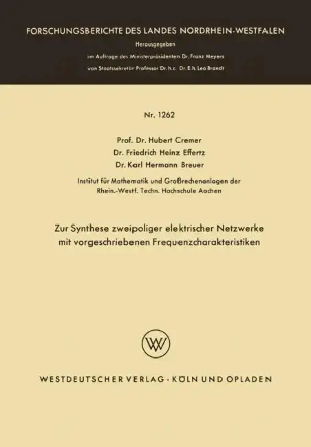 Cover of Zur Synthese Zweipoliger Elektrischer Netzwerke Mit Vorgeschriebenen Frequenzcharakteristiken
