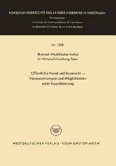 Cover of Öffentliche Hand Und Baumarkt -- Voraussetzungen Und Möglichkeiten Einer Koordinierung