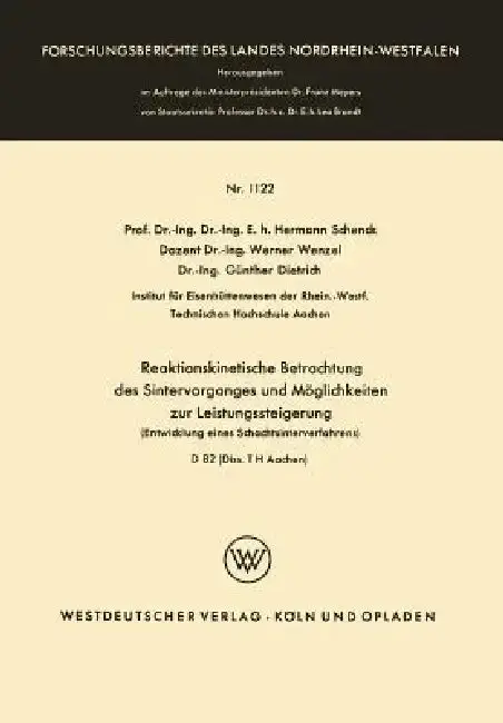 Cover of Reaktionskinetische Betrachtung Des Sintervorganges Und Möglichkeiten Zur Leistungssteigerung