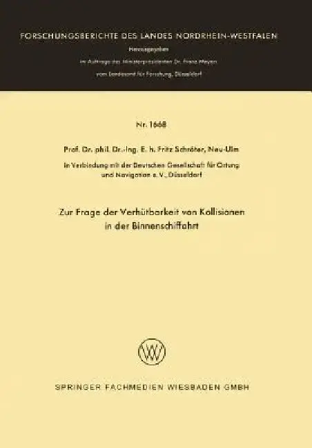 Cover of Zur Frage Der Verhütbarkeit Von Kollisionen in Der Binnenschiffahrt