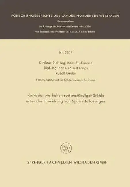 Cover of Korrosionsverhalten Rostbeständiger Stähle Unter Der Einwirkung Von Spülmittellösungen