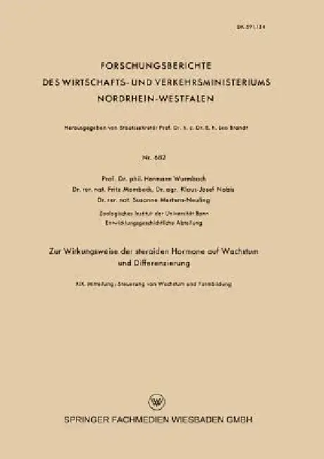 Cover of Zur Wirkungsweise Der Steroiden Hormone Auf Wachstum Und Differenzierung