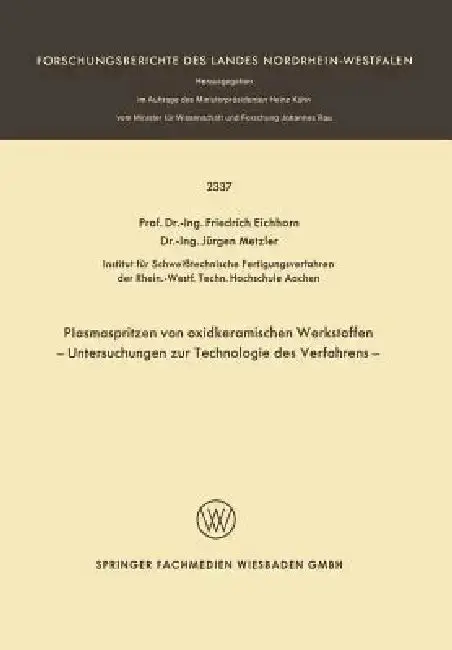 Cover of Plasmaspritzen Von Oxidkeramischen Werkstoffen