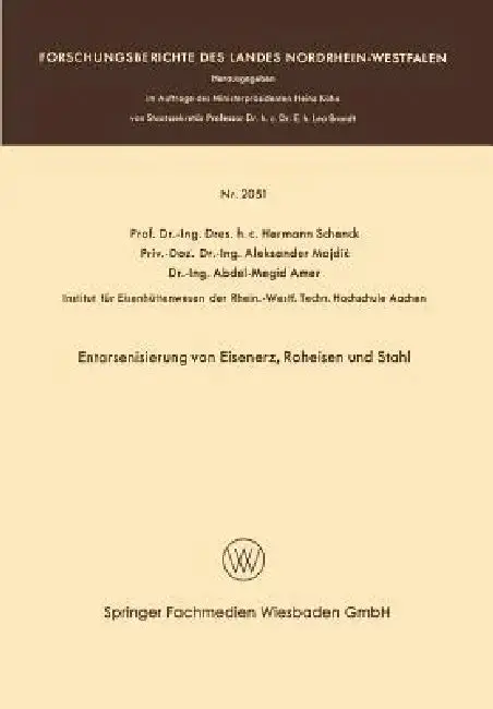 Cover of Entarsenisierung Von Eisenerz, Roheisen Und Stahl