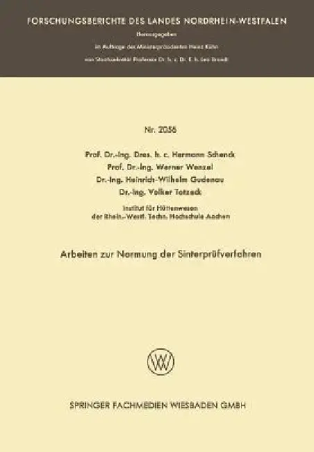 Cover of Arbeiten Zur Normung Der Sinterprüfverfahren