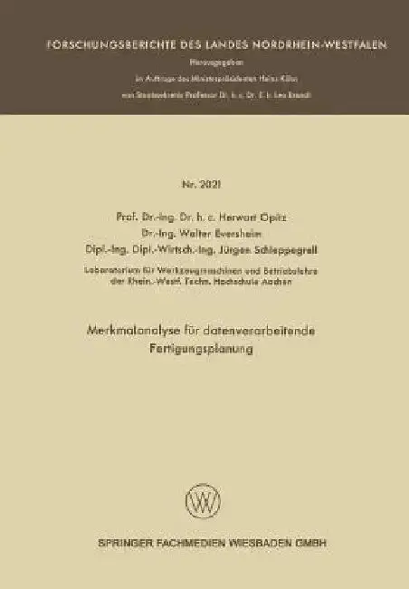 Cover of Merkmalanalyse Für Datenverarbeitende Fertigungsplanung