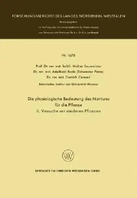 Cover of Die Physiologische Bedeutung Des Natriums Für Die Pflanze