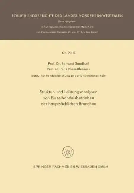 Cover of Struktur- Und Leistungsanalysen Von Einzelhandelsbetrieben Der Hauptsächlichen Branchen