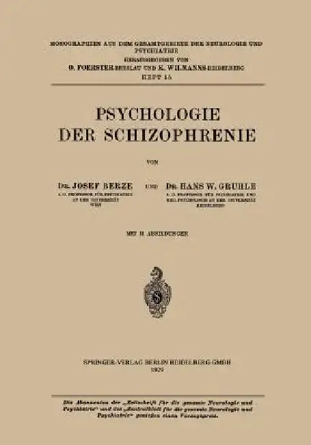 Cover of Psychologie Der Schizophrenie