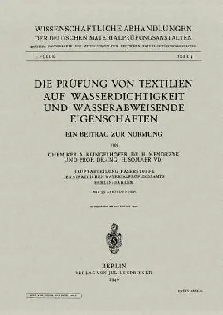 Cover of Die Prüfung Von Textilien Auf Wasserdichtigkeit Und Wasserabweisende Eigenschaften