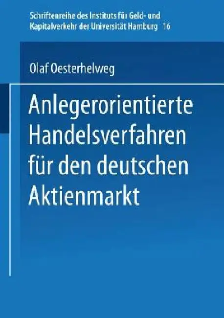 Cover of Anlegerorientierte Handelsverfahren Für Den Deutschen Aktienmarkt