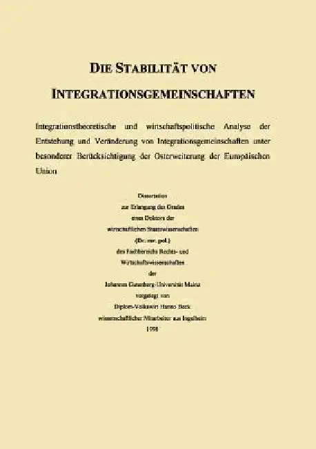 Cover of Die Stabilität Von Integrationsgemeinschaften