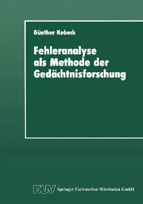 Cover of Fehleranalyse ALS Methode Der Gedächtnisforschung