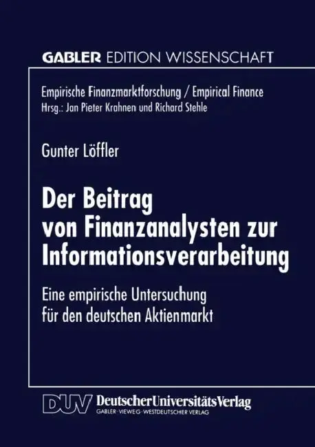Cover of Der Beitrag Von Finanzanalysten Zur Informationsverarbeitung