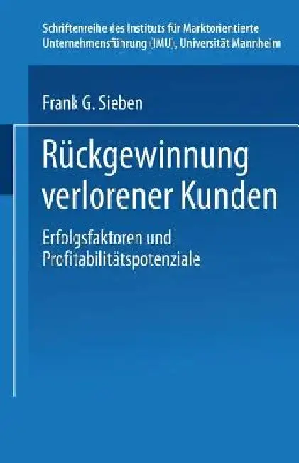 Cover of Rückgewinnung Verlorener Kunden