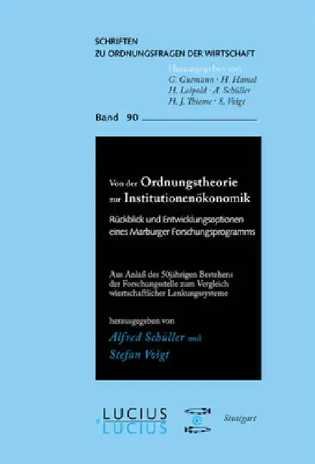 Cover of Von Der Ordnungstheorie Zur Institutionenökonomik