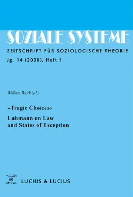 Cover of »Tragic Choices«. Luhmann on Law and States of Exception