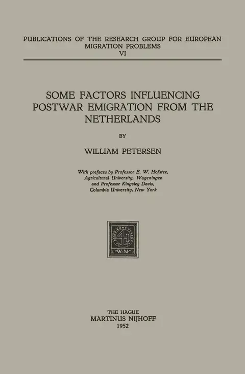 Cover of Some Factors Influencing Postwar Emigration from the Netherlands