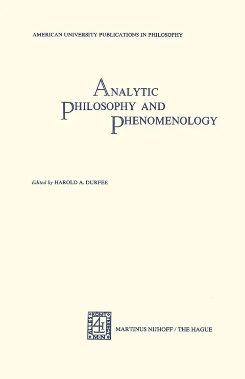 Cover of Analytic Philosophy and Phenomenology