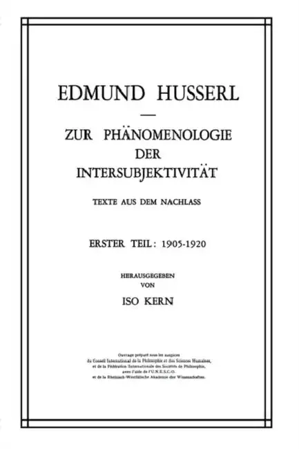 Cover of Zur Phänomenologie Der Intersubjektivität