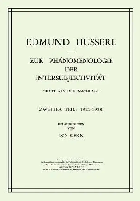 Cover of Zur Phänomenologie Der Intersubjektivität