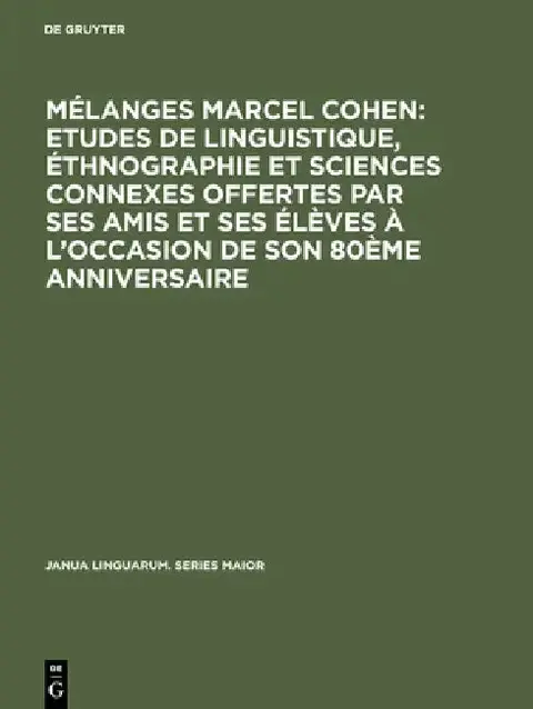 Cover of Mélanges Marcel Cohen