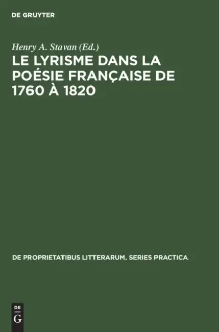 Cover of Le Lyrisme Dans La Poésie Française de 1760 À 1820