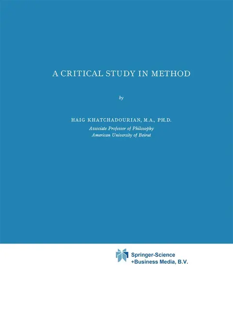 Cover of A Critical Study in Method