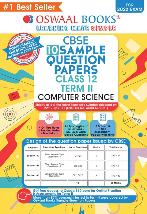 Cover of Oswaal CBSE Term 2 Computer Science Class 12 Sample Question Papers Book