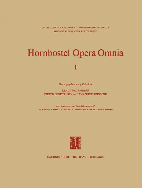 Cover of Hornbostel Opera Omnia